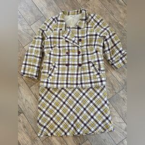 Pendleton Vintage Plaid Double-Breasted Skirt Suit Wool Plus Size 14 18